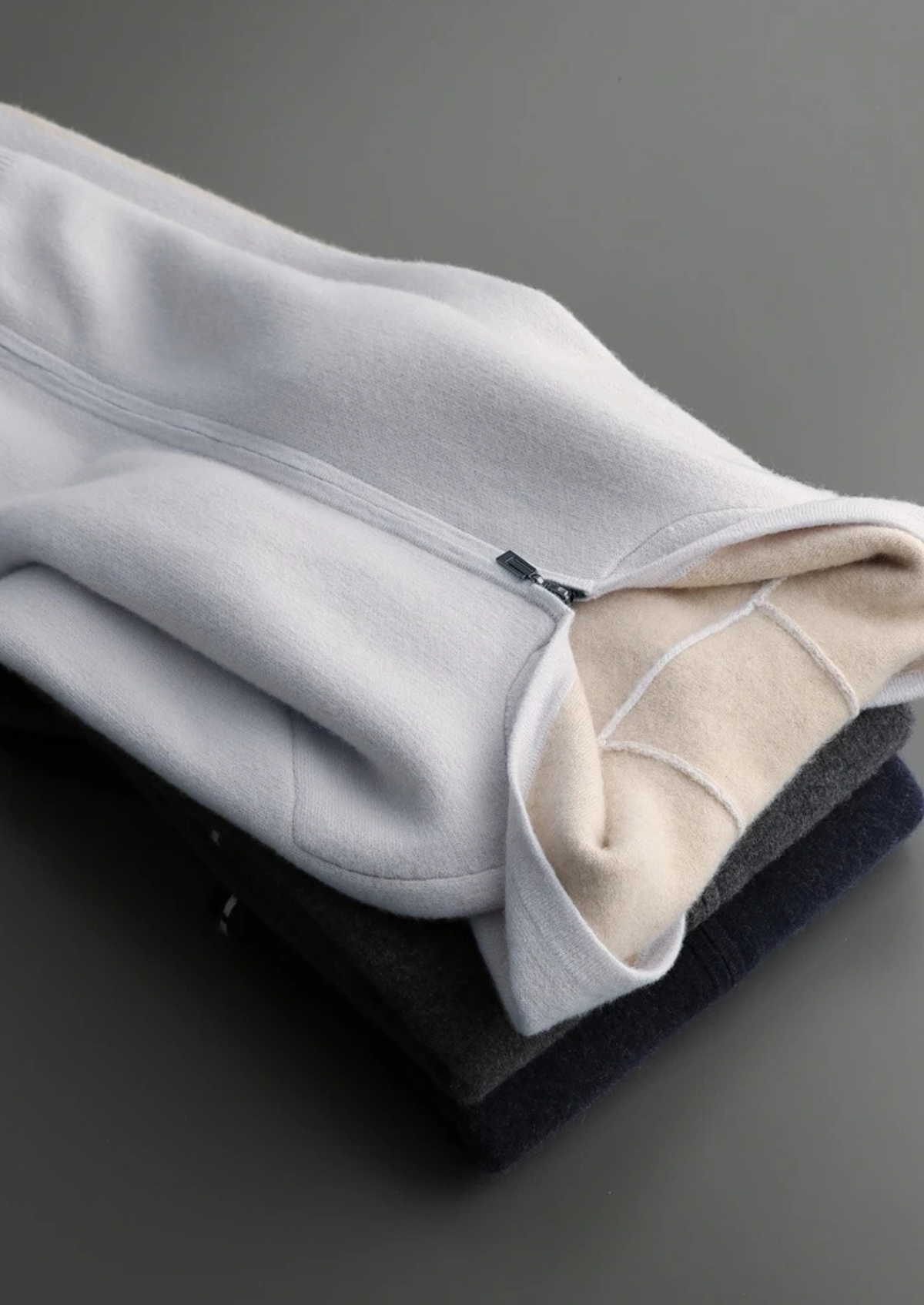 PREMIUM CASHMERE TWO -TONE ZIPPER HOODIE