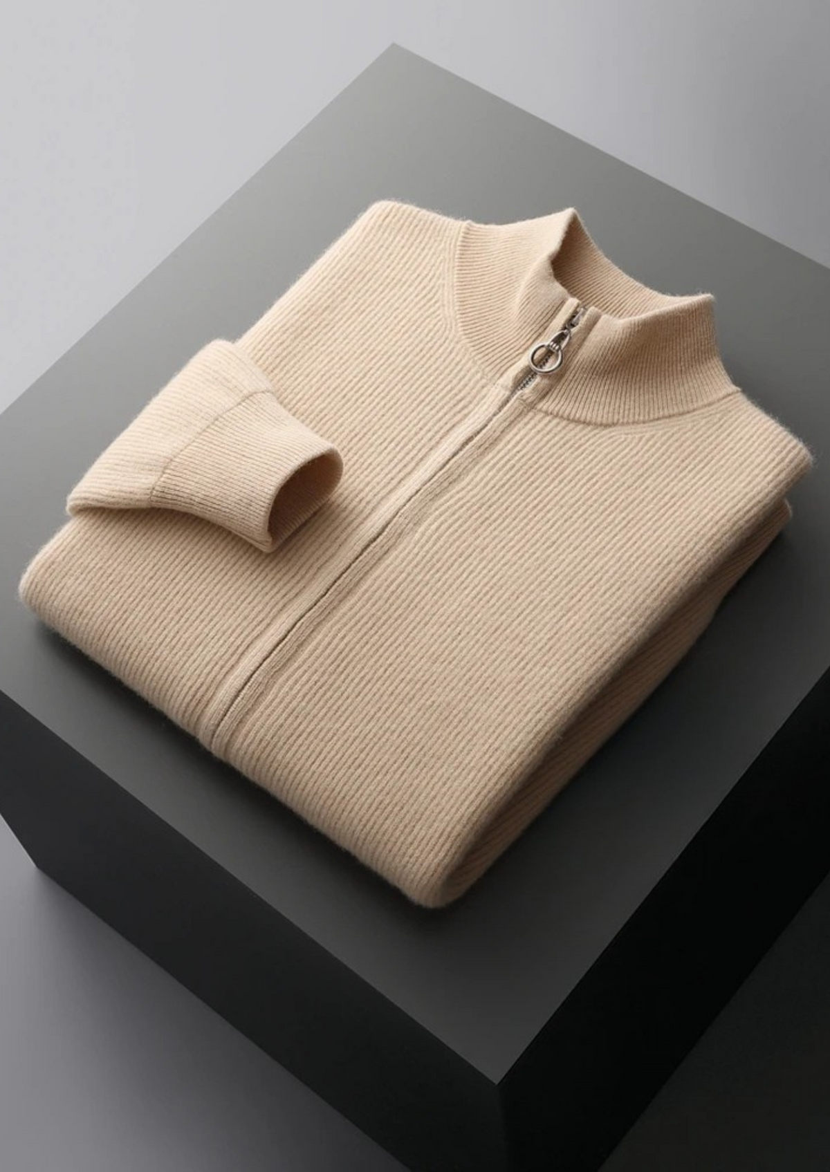 Pure Extra-Fine Merino Wool Ribbed Zip Cardigan