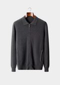 Pure Extra-Fine Merino Wool Ribbed Polo Cardigan