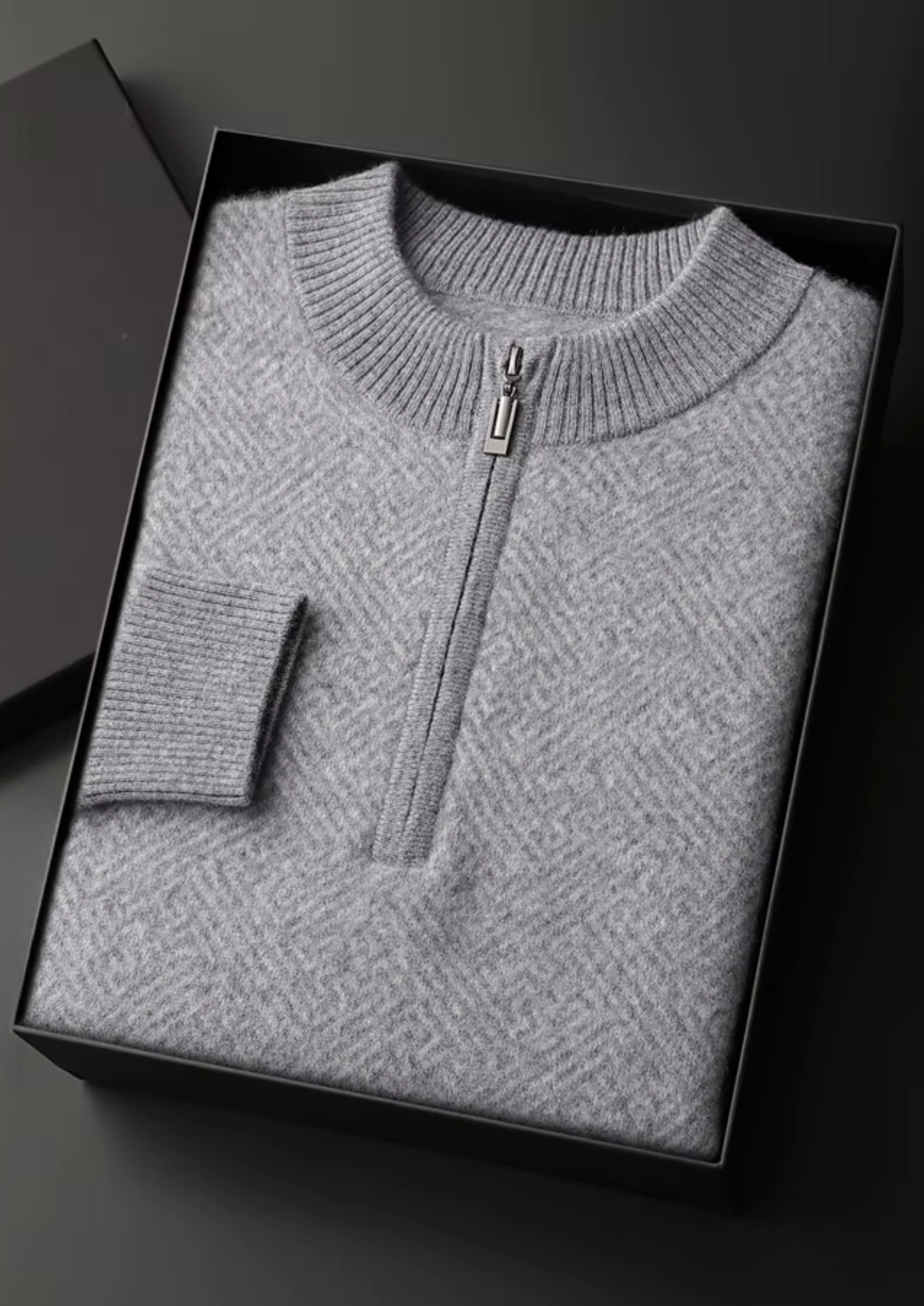 Premium Cashmere Patterned Half-Zip Sweater