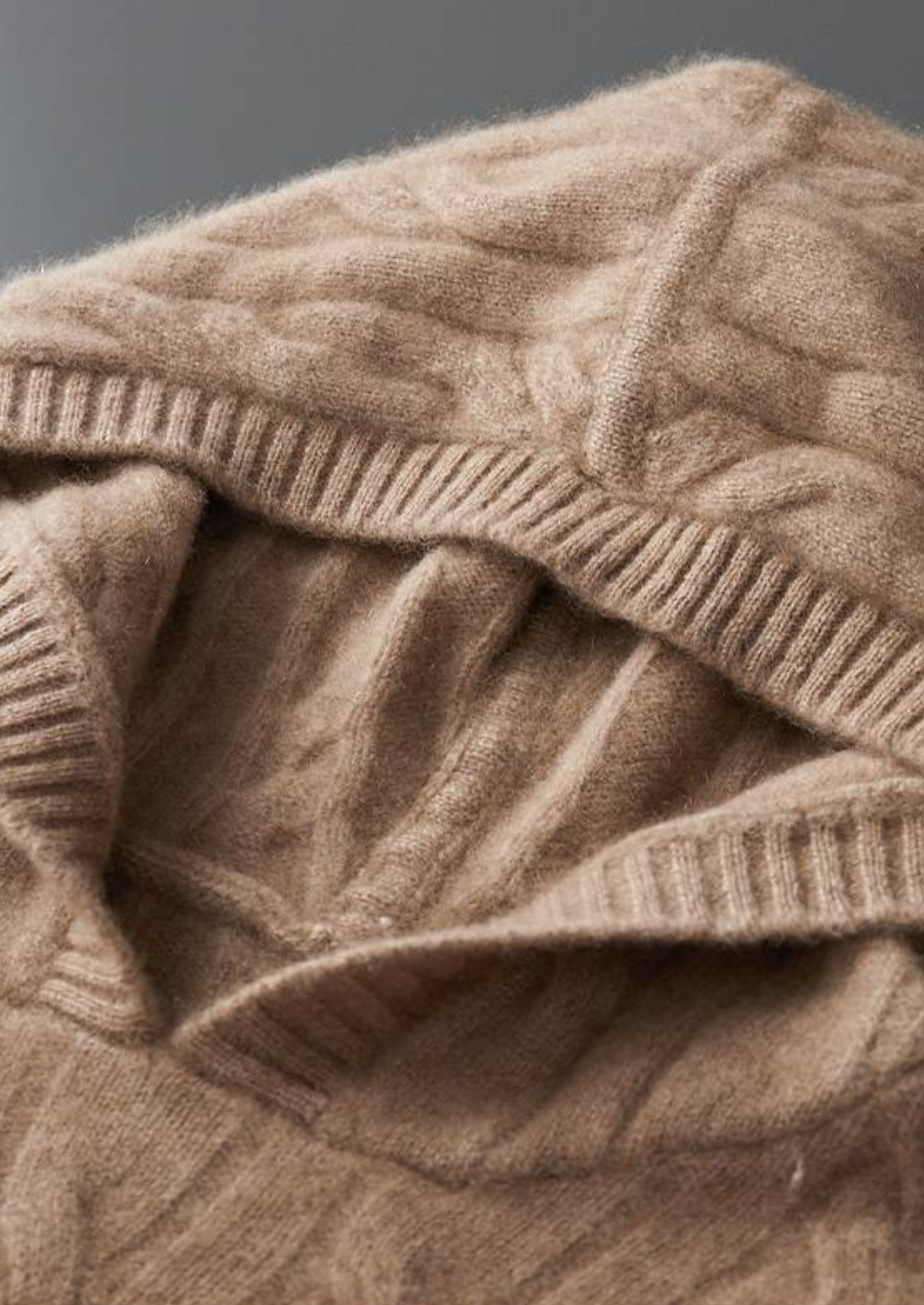 Pure Cashmere Sand Cable Knit Hoodie