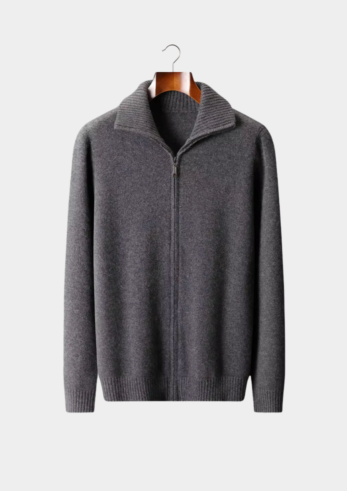 Pure Cashmere Dark Gray Funnel Neck Cardigan